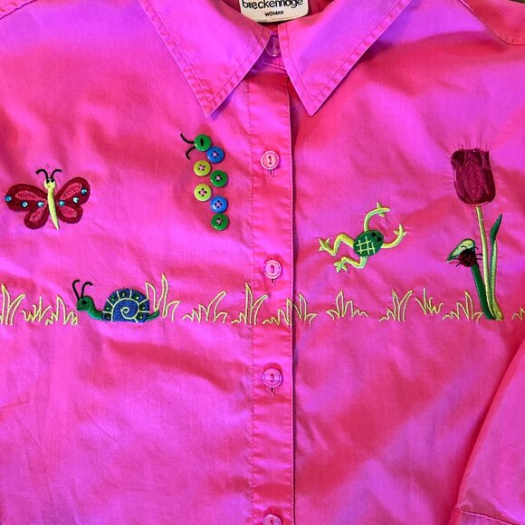 Vintage Breckenridge Neon Art To Wear Embroidered Critter Blouse 2X - Picture 4 of 9